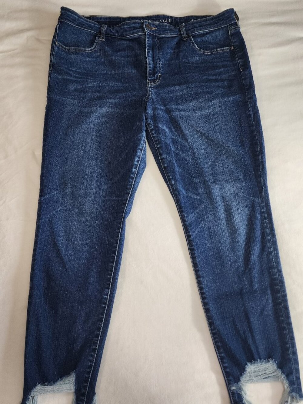 American Eagle Distressed Hi-Rise Jegging Crop Step Hem Dark Wash Size 20 Long
